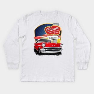 1957 Red and White Drive In Chevy Bel Air Kids Long Sleeve T-Shirt